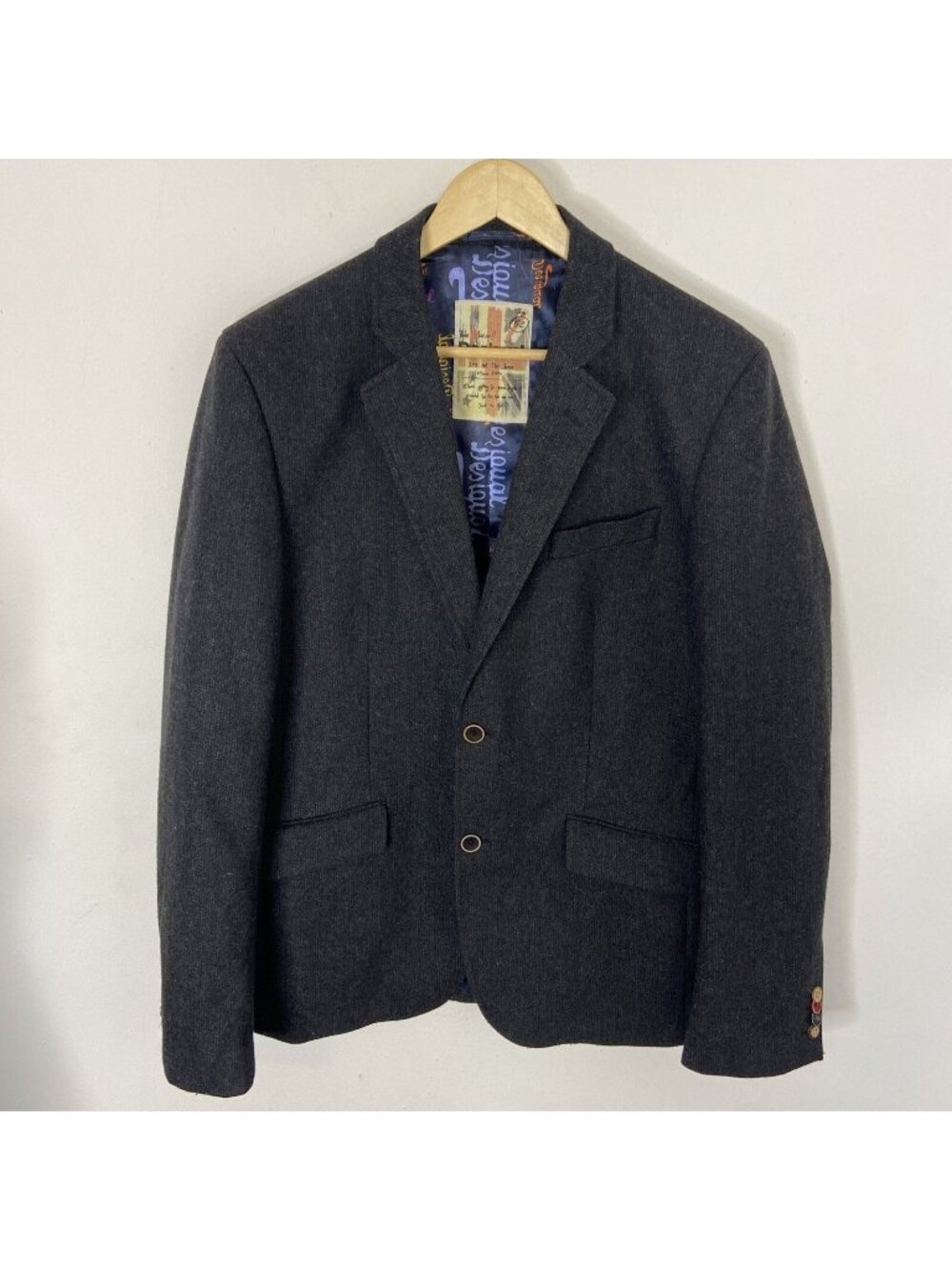 Desigual Men EU52 US 42 Black Charcoal Blazer Jacket Wool Blend